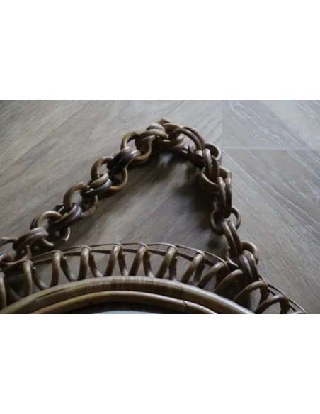 Vintage round mirror in rattan and bamboo from the 1960s by Franco Albini-Bozaart