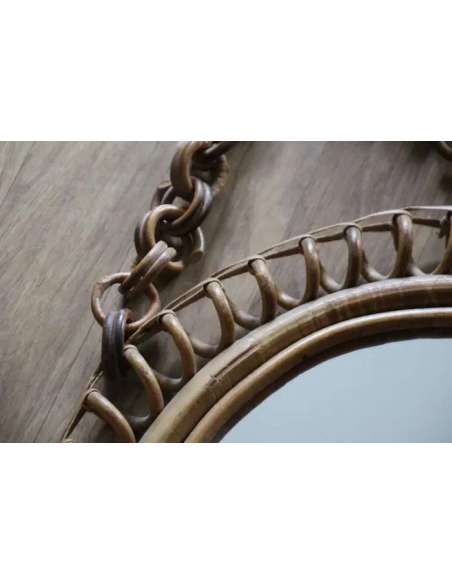 Vintage round mirror in rattan and bamboo from the 1960s by Franco Albini-Bozaart