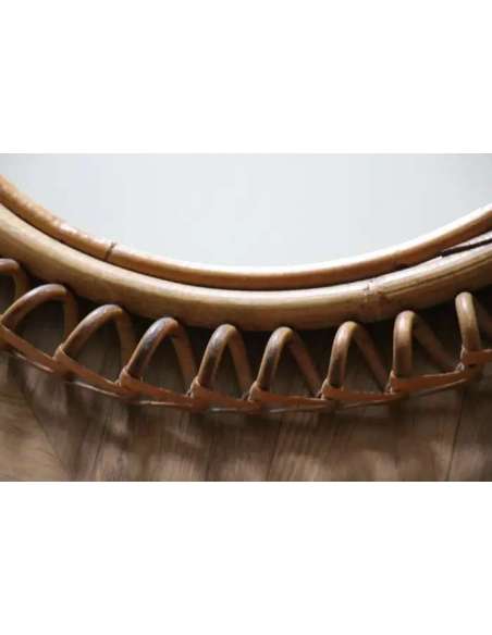 Vintage round mirror in rattan and bamboo from the 1960s by Franco Albini-Bozaart