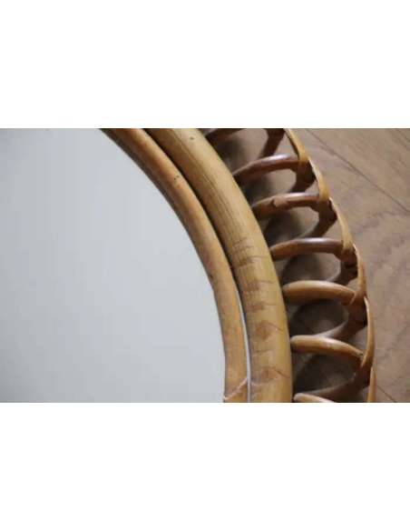 Vintage round mirror in rattan and bamboo from the 1960s by Franco Albini-Bozaart