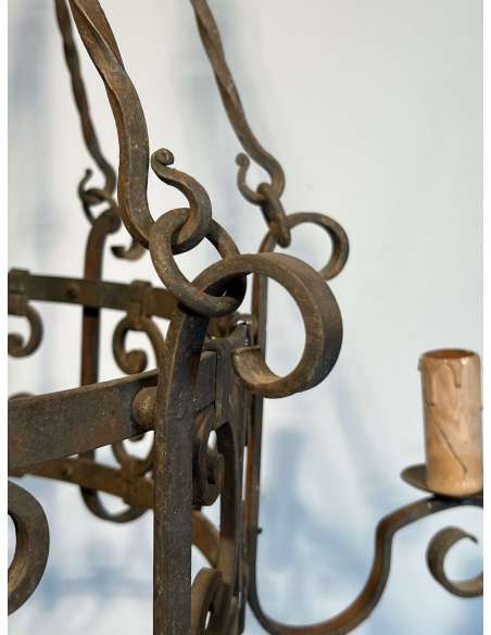 Gothic style wrought iron chandelier + French work, year 40-Bozaart
