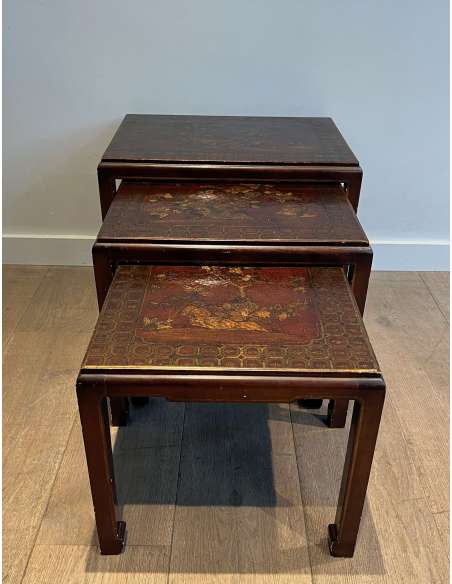 Suite of Three Lacquered Tables + French Work, Year 40-Bozaart