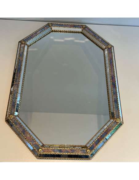 Rectangular Brass Mirror Contemporary work, Year 70-Bozaart