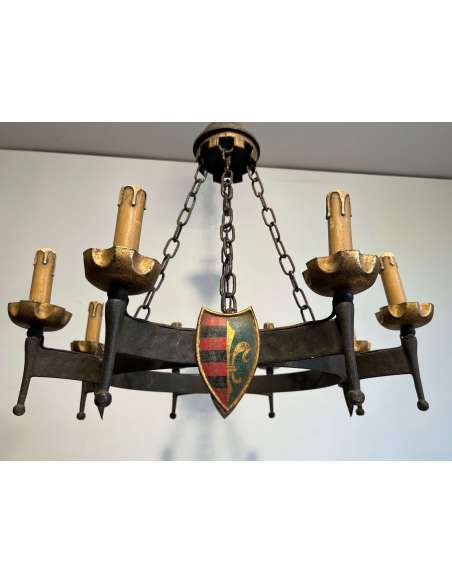Vintage wrought iron chandelier Gothic style. 50's-Bozaart