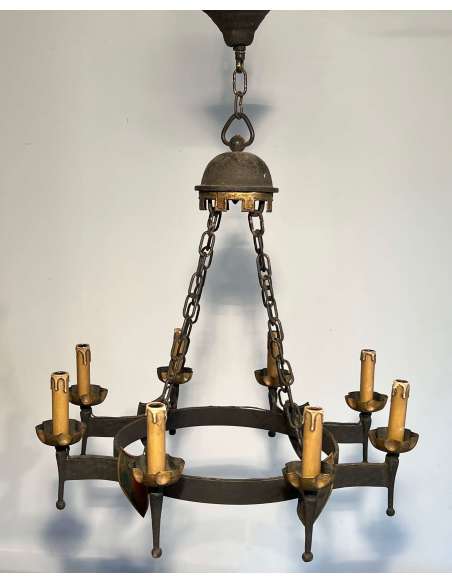 Vintage wrought iron chandelier Gothic style. 50's-Bozaart