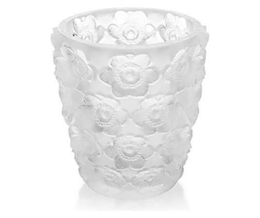 Small contemporary Lalique crystal vase with candle holders