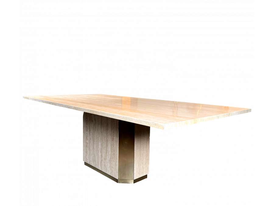 Dining table in travertine and brass Contemporary design from 1970