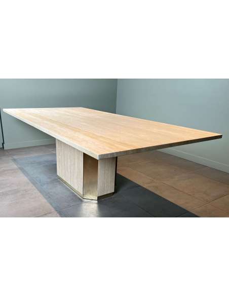 Table de salle à manger en travertin et laiton Design contemporain de 1970-Bozaart