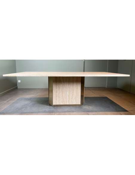 Table de salle à manger en travertin et laiton Design contemporain de 1970-Bozaart