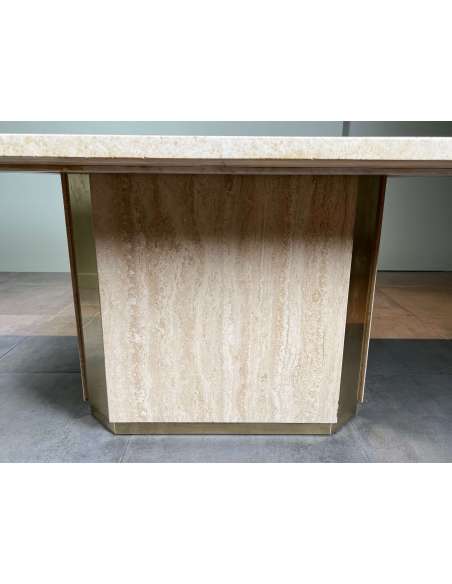 Dining table in travertine and brass Contemporary design from 1970-Bozaart