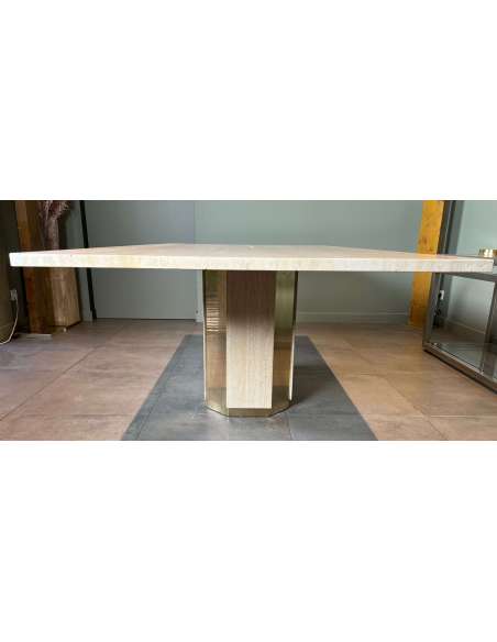Dining table in travertine and brass Contemporary design from 1970-Bozaart