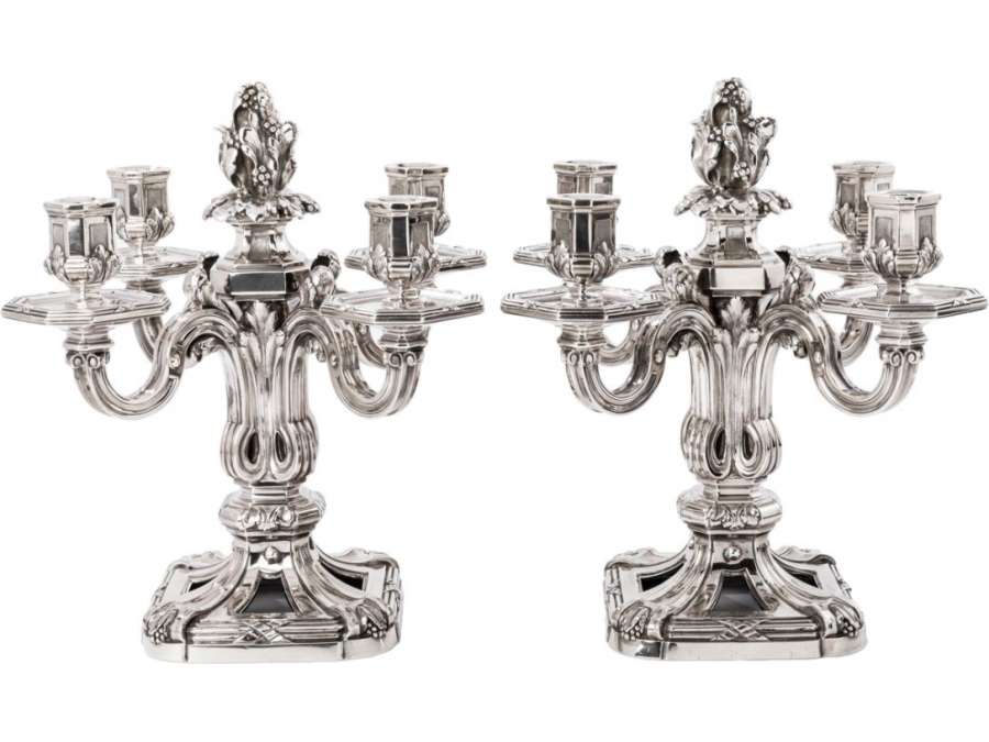 Ed. Tetard - Pair of candelabras bottom solid silver vintage ART DECO