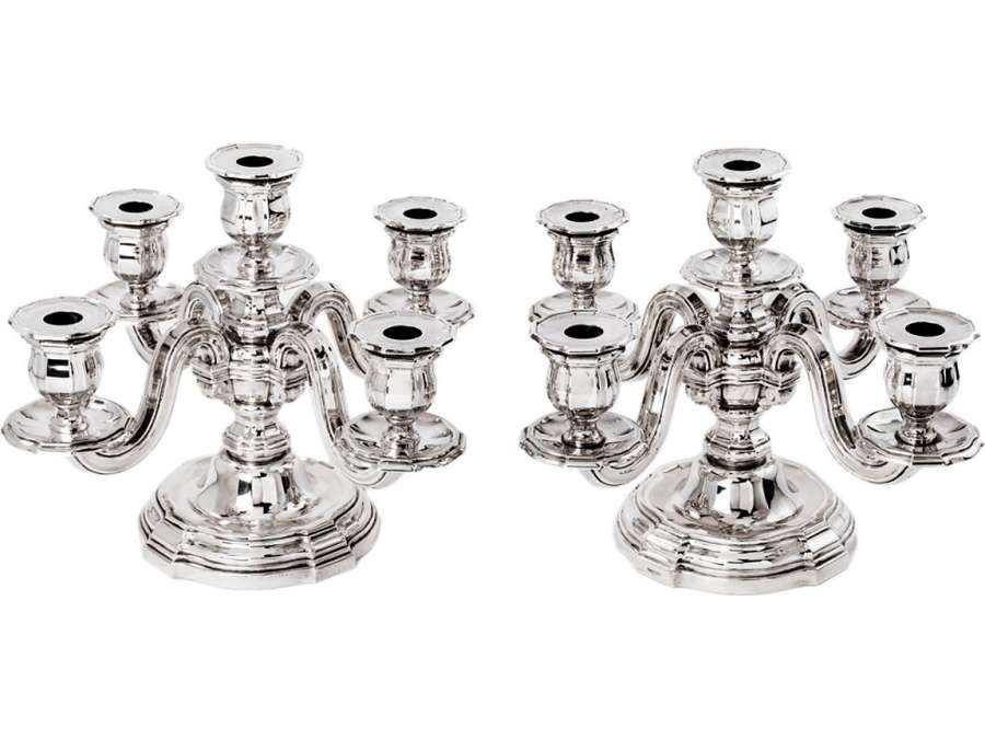 Pair of candelabra in sterling silver circa 1930-Goldsmith TETARD Frères