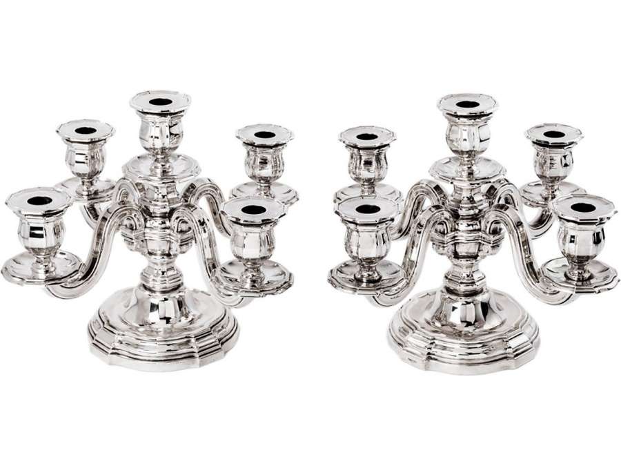 Goldsmith TETARD Frères - Pair of candelabra in sterling silver circa 1930