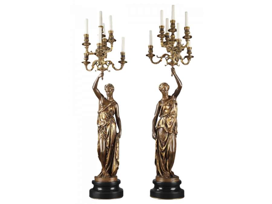 Barbedienne - Pair of Torchères in bronze by DUBOIS & FALGUIERE