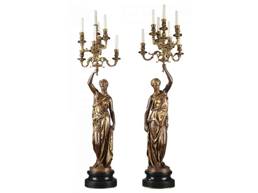 Barbedienne - Paire de Torchères en bronze par DUBOIS & FALGUIERE