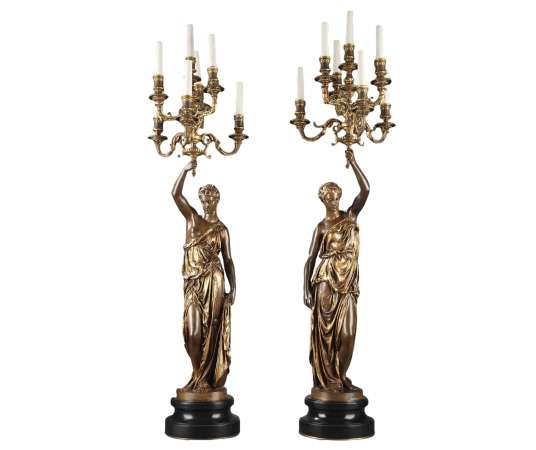 Barbedienne - Pair of Torchères in bronze by DUBOIS & FALGUIERE