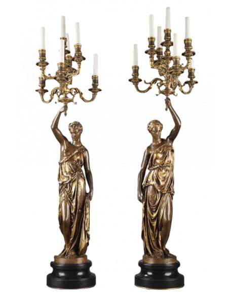 Barbedienne - Pair of Torchères in bronze by DUBOIS & FALGUIERE-Bozaart