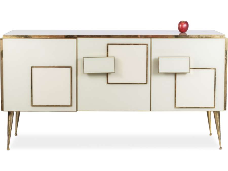 Buffet design contemporain +en verre et en laiton