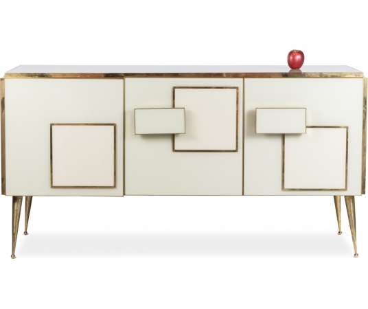 Contemporary design sideboard in glass and brass