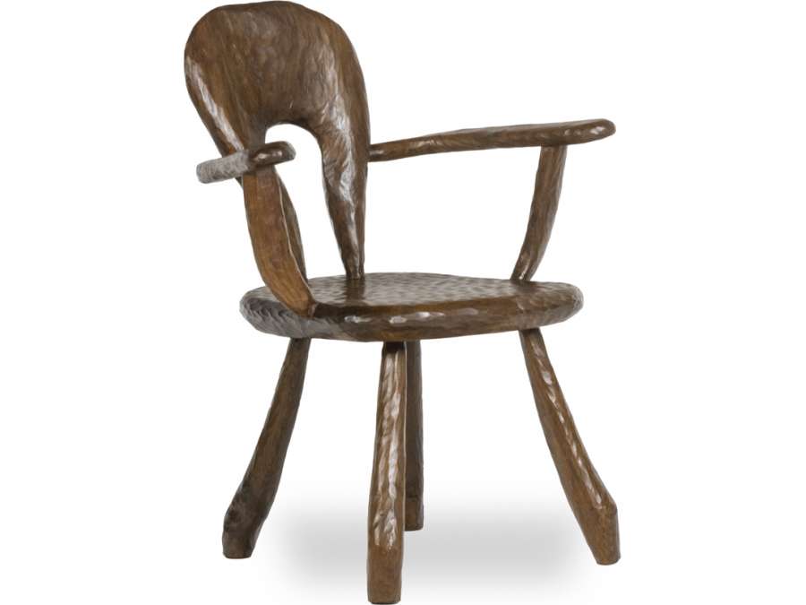 Vintage Brutalist wooden armchair + Maison Chevalier 1960