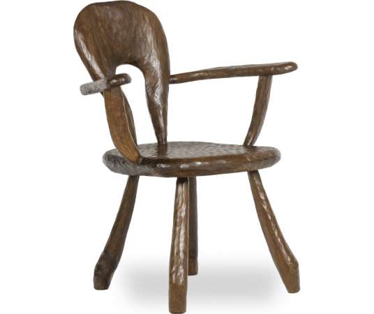 Vintage Brutalist wooden armchair Maison Chevalier 1960