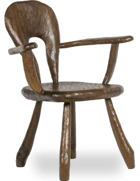 Vintage Brutalist wooden armchair Maison Chevalier 1960-Bozaart