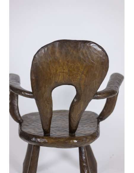 Vintage Brutalist wooden armchair Maison Chevalier 1960-Bozaart