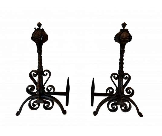 Wrought iron andirons. Art nouveau from 1900