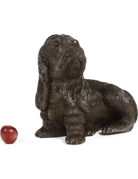 Chien en tilleul sculpté. Art nouveau de 1900-Bozaart