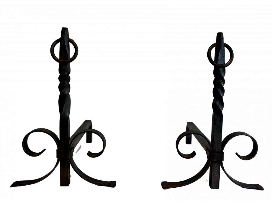 Vintage wrought iron andirons from 1950