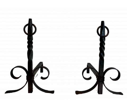 Vintage wrought iron andirons from 1950