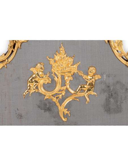 Pare-feu en bronze doré de style Louis XV. Année 1880-Bozaart