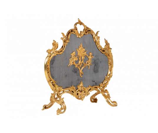 Pare-feu en bronze doré de style Louis XV. Année 1880