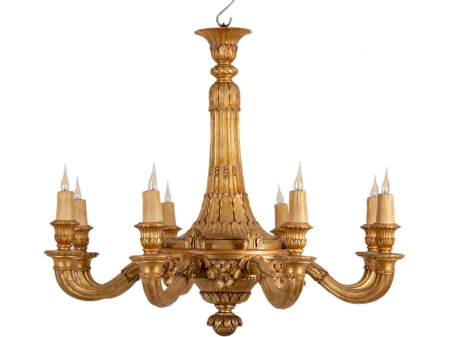 Dumez, Wooden chandelier in the Louis XVI style, 1950.