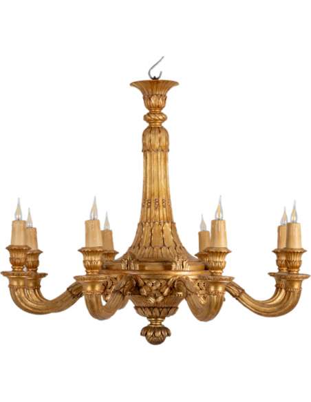Dumez, Wooden chandelier in the Louis XVI style, 1950.-Bozaart