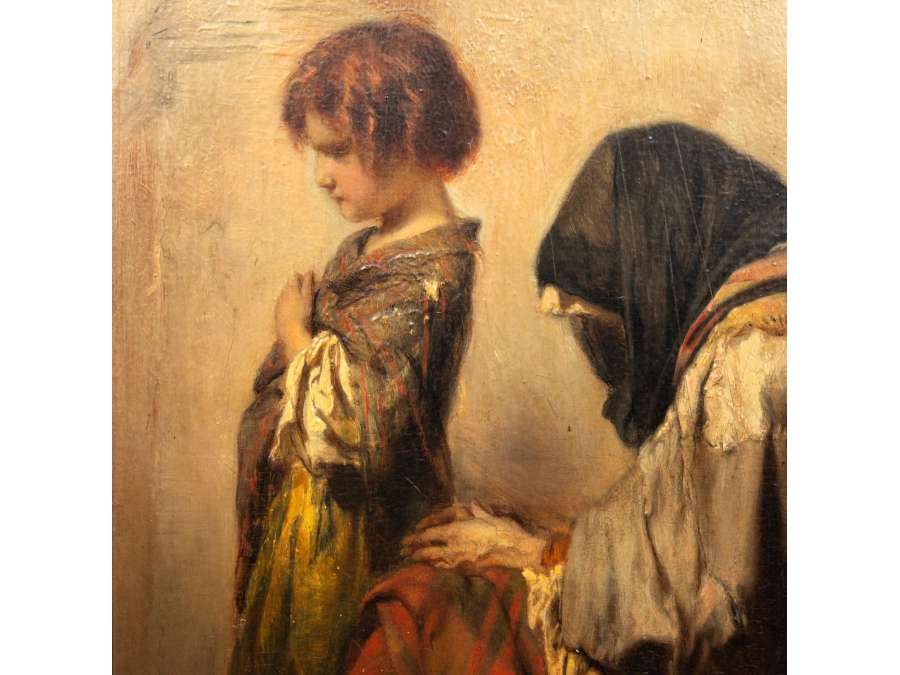 Duwez Henri-Joseph, Oil on panel "Seule au monde" (Alone in the world)