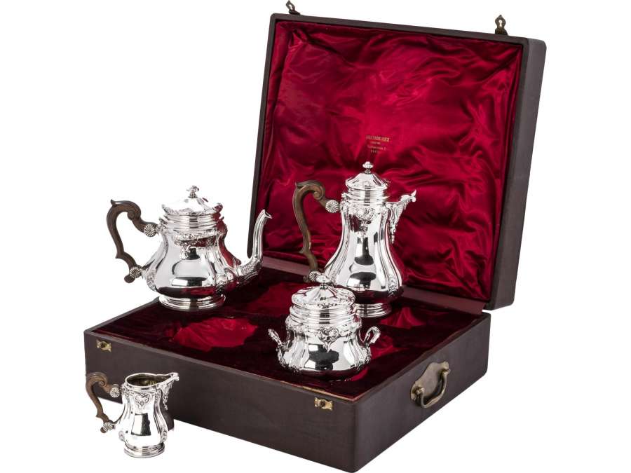 Silver Tea & Coffee set in its box - XIXth - Goldsmith Boin Taburet -