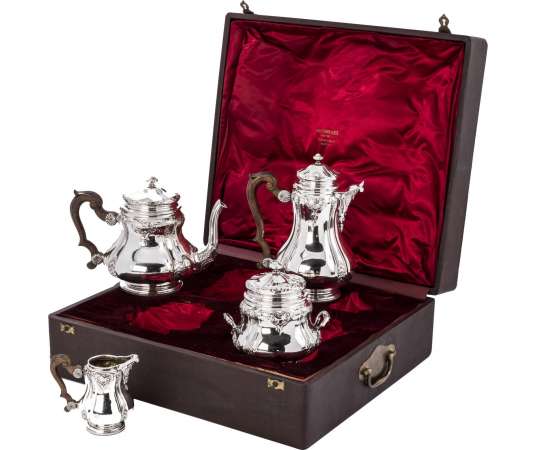 Silver tea and coffee set in its box - XIXth - Goldsmith Boin Taburet -