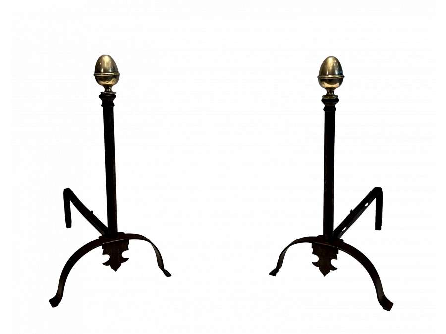 Wrought iron andirons + from the 19th century