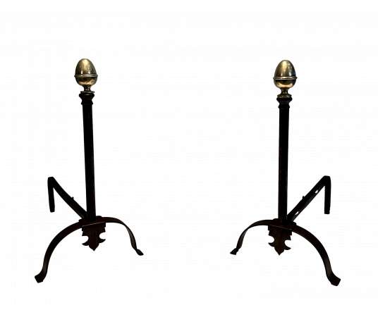 Wrought iron andirons from the 19th century