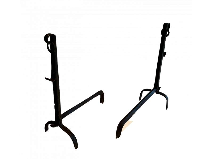 Wrought iron andirons + from the 18th century
