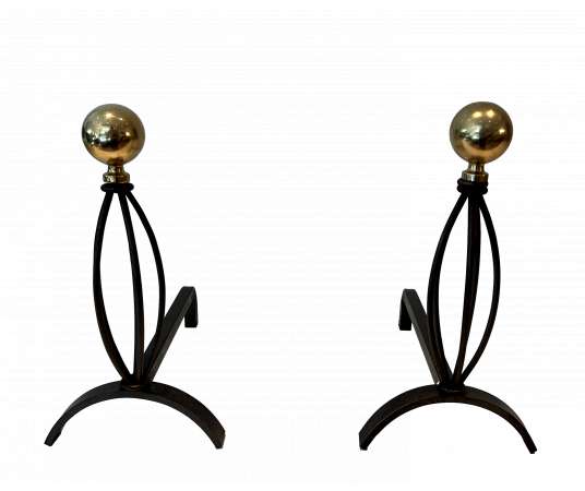 Wrought iron andirons. Contemporary art from 1970