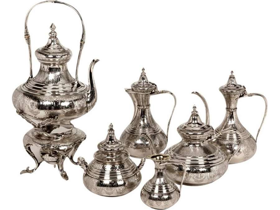 Service thé & café en Argent massif style Ottoman XIXe - Orfèvre Duponchel -
