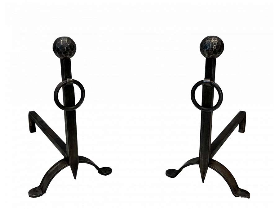 Vintage wrought iron andirons from the 50s