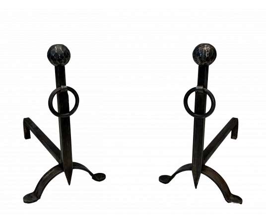 Vintage wrought iron andirons from the 50s