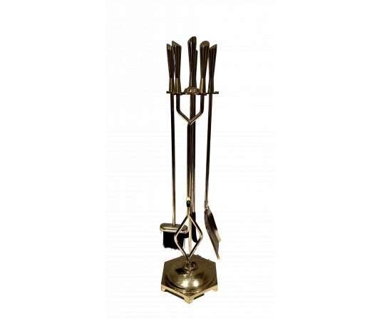 Modernist Brass Fire Set from the 70s