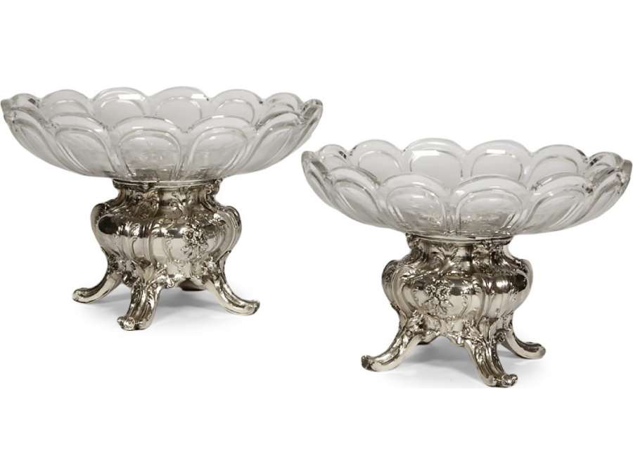 Paire de coupes en Argent massif et cristal BACCARAT - Orfèvre GUSTAVE ODIOT -