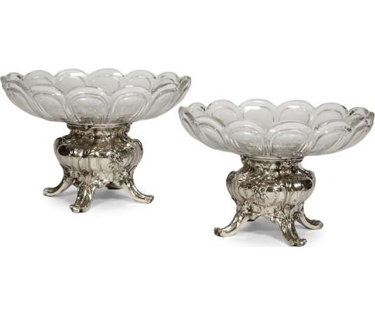 Paire de coupes en Argent massif et cristal BACCARAT - Orfèvre GUSTAVE ODIOT -