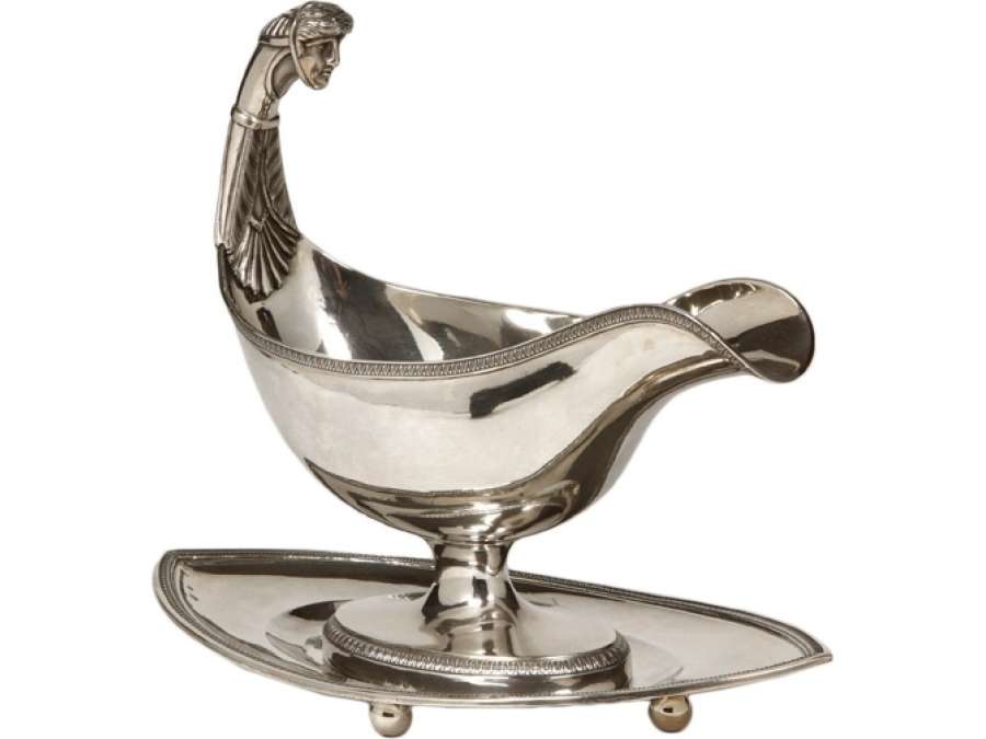 Gravy boat with roman head & its tray - 1st empire - Goldsmith Boulenger and Hience -
